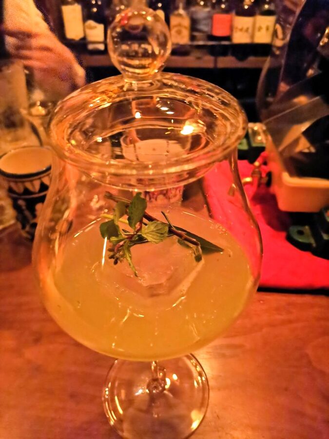 Bar Benfiddich Mori cocktail with mint rosemary and Photinia