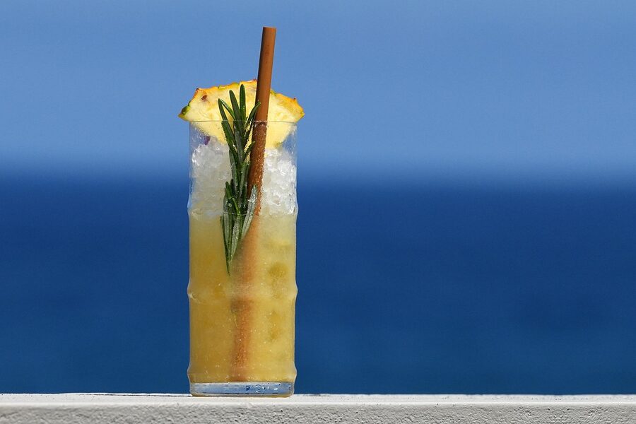 Highball cocktail glass on a bar