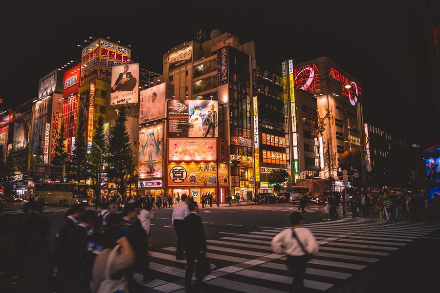 Tokyo night lights and city skyline