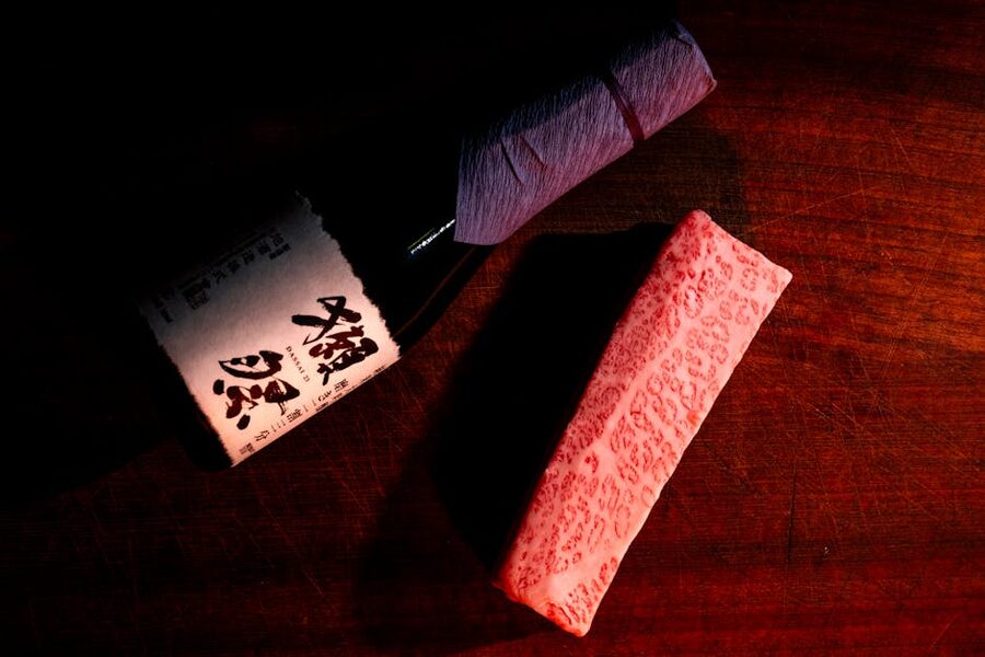 Wagyu beef plated with a sake pairing