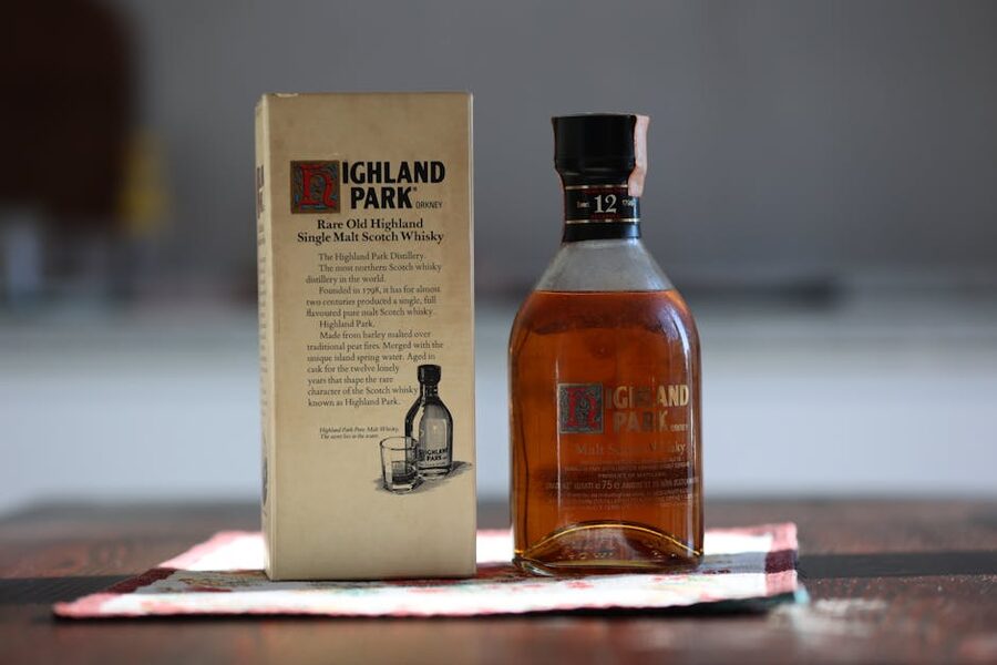 Highland Park 12 single malt whisky bottle and box