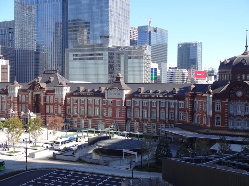 Tokyo Station historic red brick facade illuminated at night