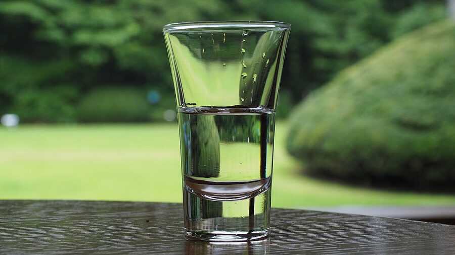 A glass tumbler of clear sake from a Tochigi brewery